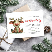 Quirky Reindeer modern watercolor Christmas invite Kaart