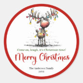 Quirky reindeer sticker wrapping lights cartoon  (Voorkant)