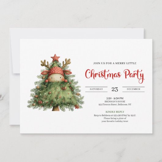 Quirky Reindeer trendy red green Christmas invite Kaart (Voorkant)