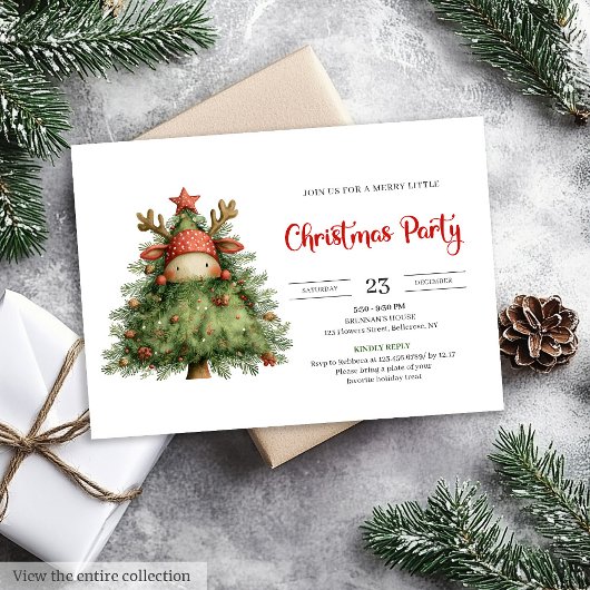Quirky Reindeer trendy red green Christmas invite Kaart