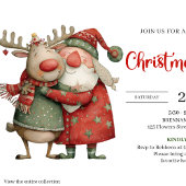 Quirky Reindeer trendy red green Christmas invite Kaart