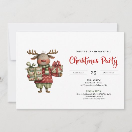 Quirky Reindeer watercolor festive holiday invite Kaart (Voorkant)