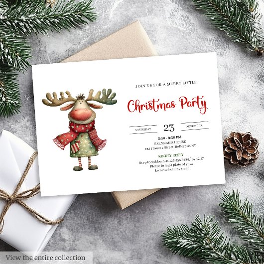 Quirky Reindeer Watercolor Kids Celebration Invite Kaart
