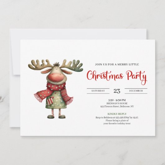 Quirky Reindeer Watercolor Kids Celebration Invite Kaart (Voorkant)