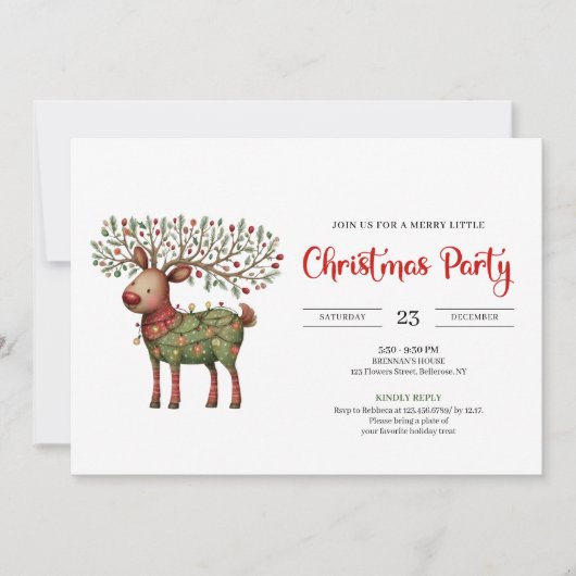 Quirky Reindeer watercolor red green Christmas  Kaart (Voorkant)