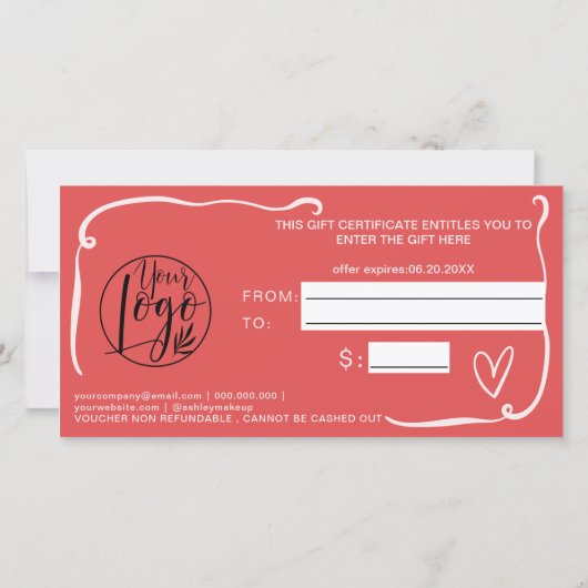 Quirky Retro Coral Red Christmas Gift Certificate (Achterkant)