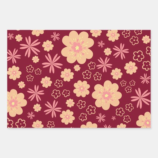 Quirky Retro Floral Pattern Inpakpapier Vel (Voorkant 3)