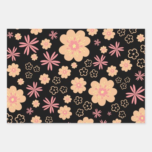Quirky Retro Floral Pattern Inpakpapier Vel (Voorkant)