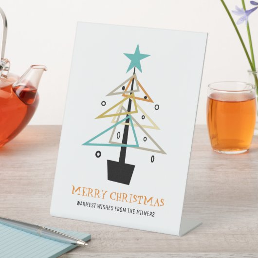 Quirky Retro kerstboom Middeleeuwse feestdag Reclamebord Met Voetstuk (Insitu)