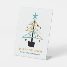 Quirky Retro kerstboom Middeleeuwse feestdag Reclamebord Met Voetstuk