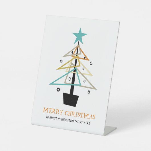 Quirky Retro kerstboom Middeleeuwse feestdag Reclamebord Met Voetstuk (Voorkant)