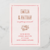 Quirky Retro Love Struck Hand Drawn Cupid Wedding Folie Uitnodiging (Voorkant)