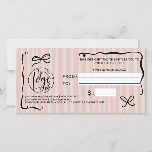 Quirky Retro Pink Hand-Drawn Bow Gift Certificate (Achterkant)