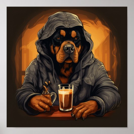 Quirky Rottweiler Caricature Poster - Proost op ee (Voorkant)
