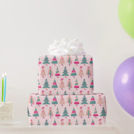 Quirky Roze kerstbomen Cadeaupapier