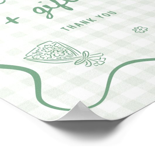 Quirky Sage Green Gingham Kaarten en geschenken Poster (Hoek)