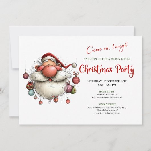 Quirky Santa Claus Classic Red Green Holiday   Kaart (Voorkant)