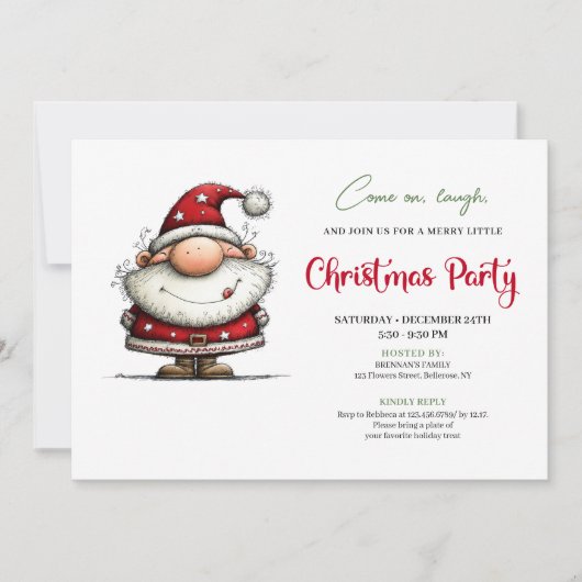 Quirky Santa Hand Lettering Christmas Invitation Kaart (Voorkant)