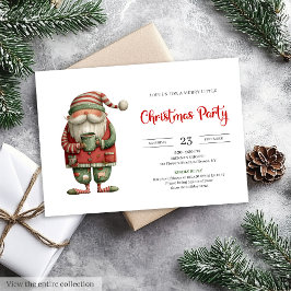 Quirky Santa Trendy Red Green Holiday Party Invite Kaart
