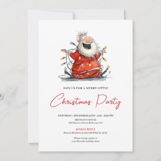 Quirky Santa Watercolor Holiday Party Invitation  Kaart (Voorkant)