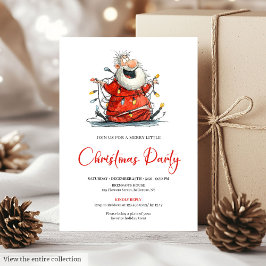 Quirky Santa Watercolor Holiday Party Invitation  Kaart