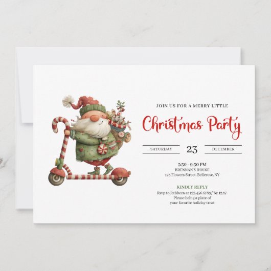 Quirky Santa Watercolor Scandinavian Party Invites Kaart (Voorkant)