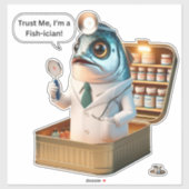  Quirky Sardine Doctor Fish-ician Cartoon Pun Sticker (Vel)