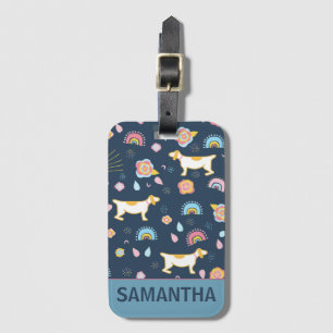 Quirky Schattige Dog Rainbow Pattern Blue Geperson Bagagelabel