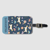 Quirky Schattige Dog Rainbow Pattern Blue Geperson Bagagelabel (Voorkant (horizontaal))