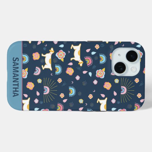 Quirky Schattige Dog Rainbow Pattern Blue Geperson Case-Mate iPhone Case (Achterkant (horizontaal))