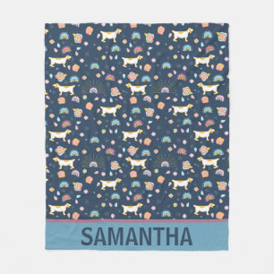 Quirky Schattige Dog Rainbow Pattern Blue Geperson Fleece Deken