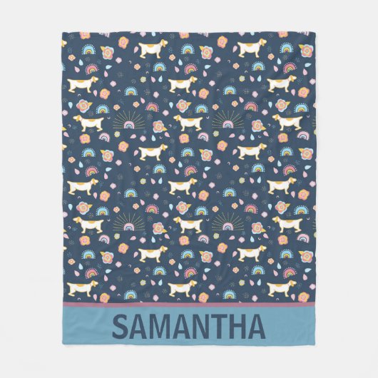 Quirky Schattige Dog Rainbow Pattern Blue Geperson Fleece Deken (Voorkant)