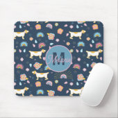 Quirky Schattige Dog Rainbow Pattern Blue Geperson Muismat (Met muis)