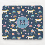 Quirky Schattige Dog Rainbow Pattern Blue Geperson Muismat (Voorkant)