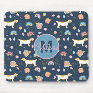 Quirky Schattige Dog Rainbow Pattern Blue Geperson Muismat