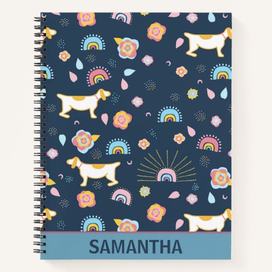 Quirky Schattige Dog Rainbow Pattern Blue Geperson Notitieboek (Voorkant)