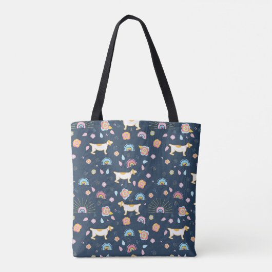 Quirky Schattige Dog Rainbow Pattern Blue Geperson Tote Bag (Achterkant)