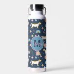 Quirky Schattige Dog Rainbow Pattern Blue Geperson Waterfles<br><div class="desc">Schattige marineblauw ontwerp met een eigenzinnig hondje en regenboog herhalingspatroon.</div>