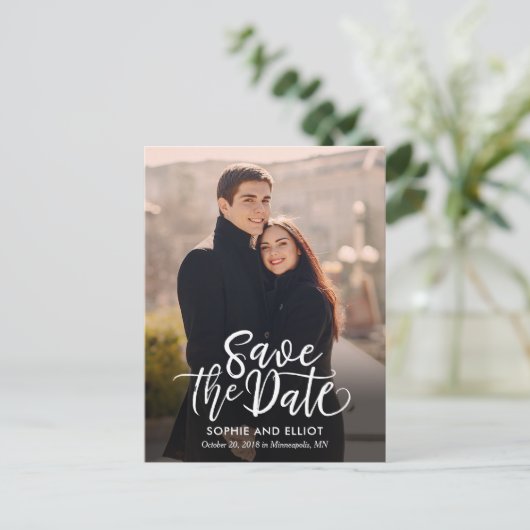 Quirky Script Wedding Save the Date Briefkaart (Staand voorkant)