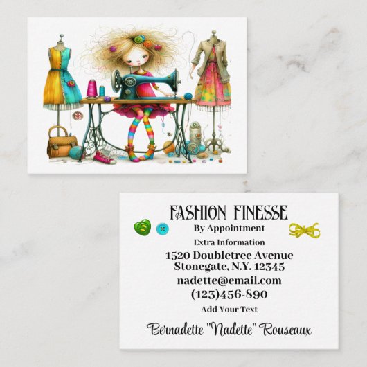 Quirky Seamstress Sewing Tailor 2e versie Visitekaartje (Voorkant / Achterkant)