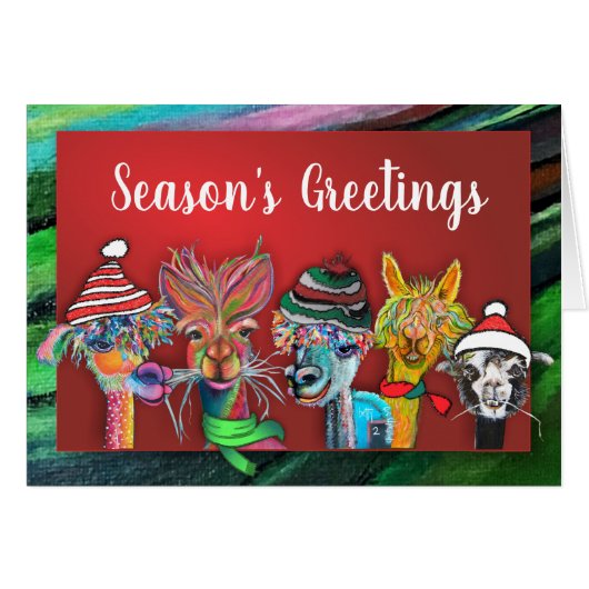 Quirky Season's Greetings Alpacas Card 19-3 (Voorkant Horizontaal)