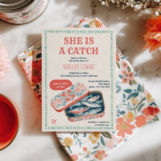 Quirky She Is A Catch Sardine Social Bridal Shower Kaart
