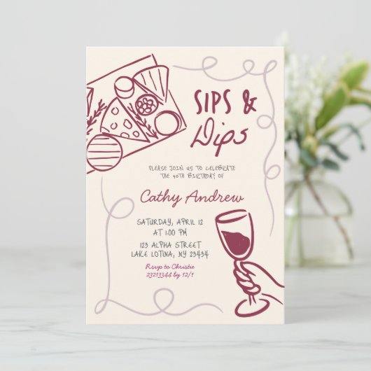 Quirky Sips and Dips Verjaardagsfeestje Kaart (Staand voorkant)