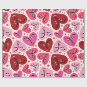 Quirky Smiling Hearts Valentijn Cadeaupapier (Vlak)