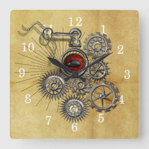 Quirky Steam Punk Klock-wand Vierkante Klok