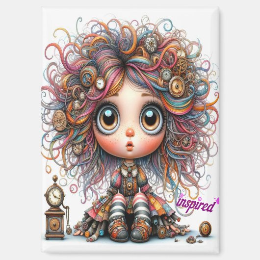 Quirky Steampunk Girl Geïnspireerd Magnet (Voorkant)