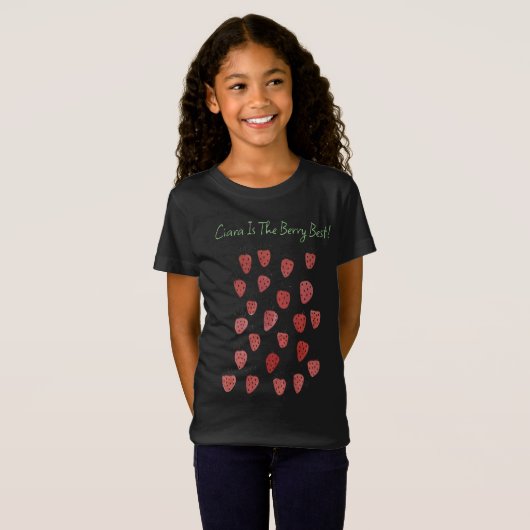 Quirky Strawberry Pattern Girls T-Shirt (Voorkant volledig)