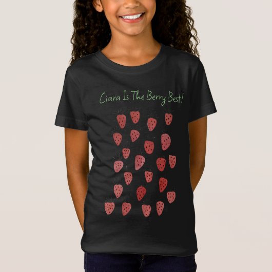 Quirky Strawberry Pattern Girls T-Shirt (Voorkant)