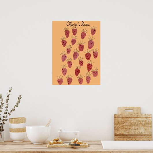 Quirky Strawberry Pattern Poster (Keuken)