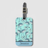 Quirky Striped Turquoise Flamingos Pattern Bagagelabel (Voorkant (verticaal))